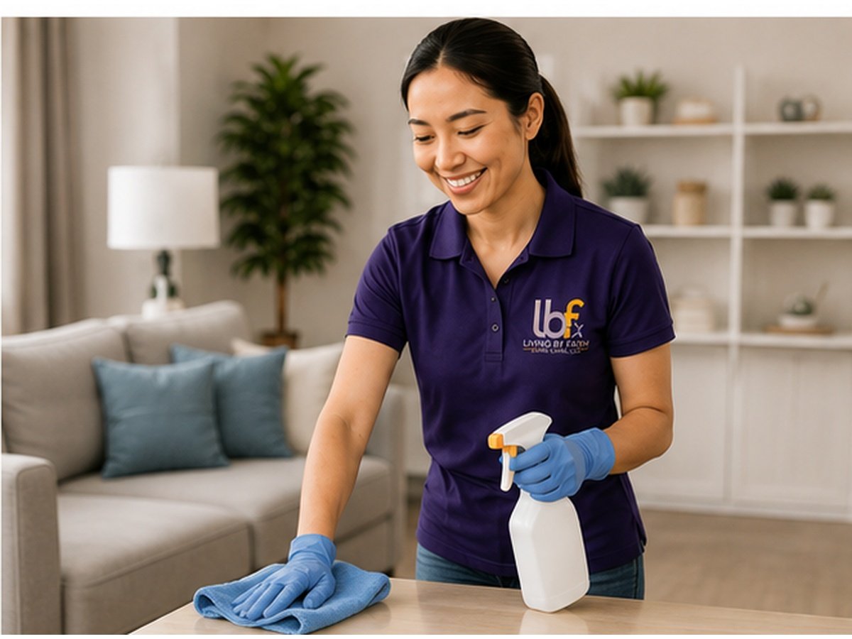 Asian female caregiver providing light housekeeping